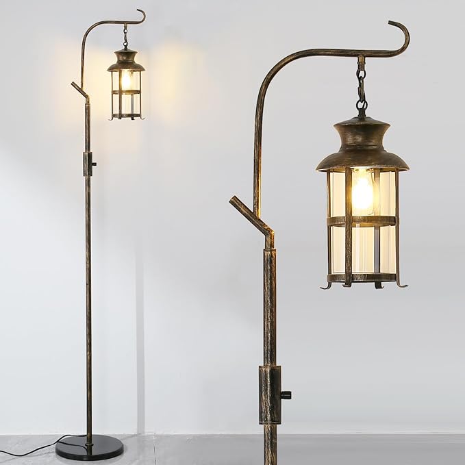 Vintage Dimmable Floor Lamp,Classical Lanterns Standing Lamp, Rustic Farmhouse Floor Lamp with Bronze Finish for Living Room Bedroom,Bar,Basement (Bronze)