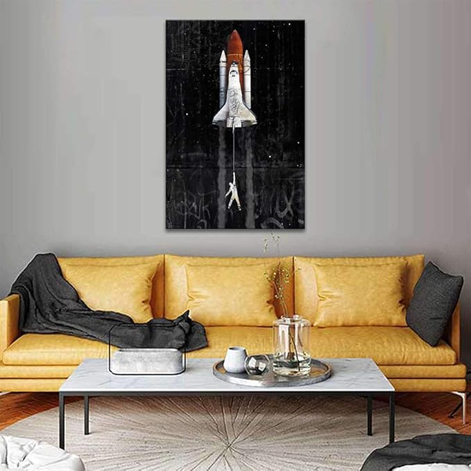 Yatsen Bridge Lift Off Canvas Wall Art, Banksy Style Poster Art Print, Modern House Pop Wall Decor Black&White Color Artwork Stretched and Framed Ready to Hang - 24x36 inches