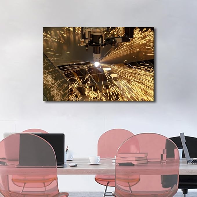 Framed Wall Art Prints Plasma Cutting Pictures Canvas Prints Art Work for Walls Multi-panels Wall Art Metalwork Industry Machine Canvas Art Wall Decor for Bedroom Living Room, 16" x24"