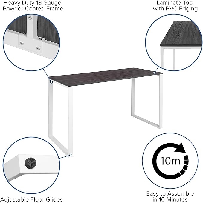 Flash Furniture Kimberly Modern Commercial Grade Desk Industrial Style Computer Desk Sturdy Home Office Desk - 55" Length (Rustic Gray)