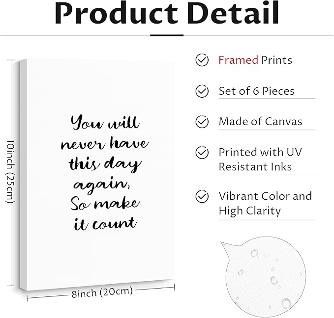 Office Inspirational Wall Art Decor Motivational Quotes Canvas Wall Art Positive Classroom Posters Pictures Office Inspirational Work Artwork for Women Home Bedroom 8x10 Inch Wrapped Canvas Set of 6