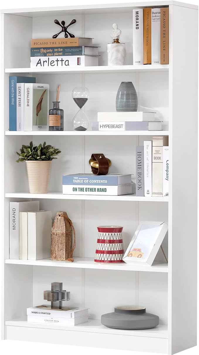 Farini White Bookshelf for Bedroom 5 Shelf Office Bookcase 60 Inches Tall Modern Wood Bookshelf for Living Room 5 Tier Wide Manga Bookshelf Library Bookcase