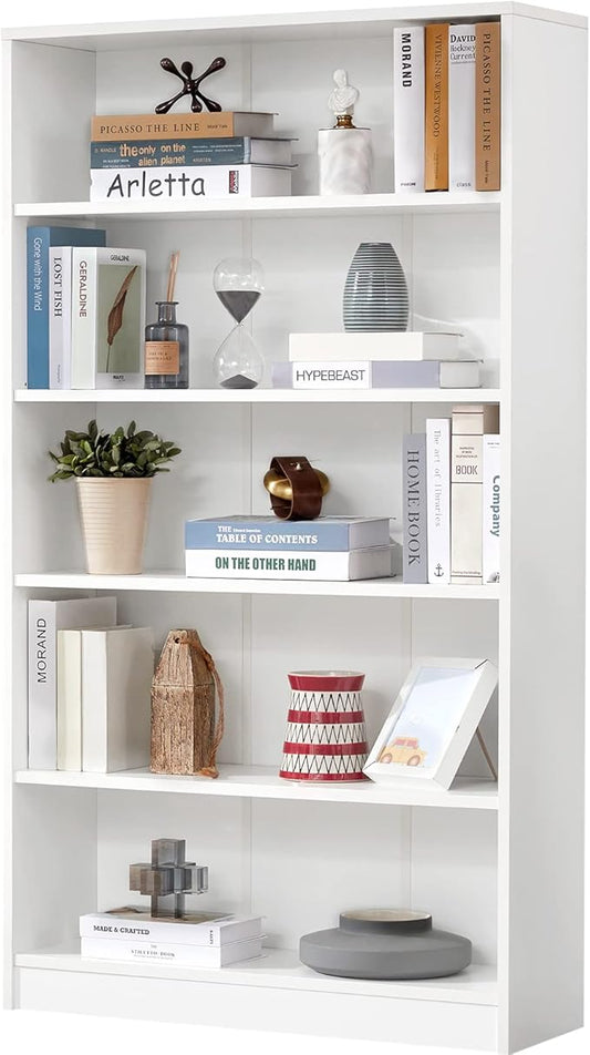 Farini White Bookshelf for Bedroom 5 Shelf Office Bookcase 60 Inches Tall Modern Wood Bookshelf for Living Room 5 Tier Wide Manga Bookshelf Library Bookcase
