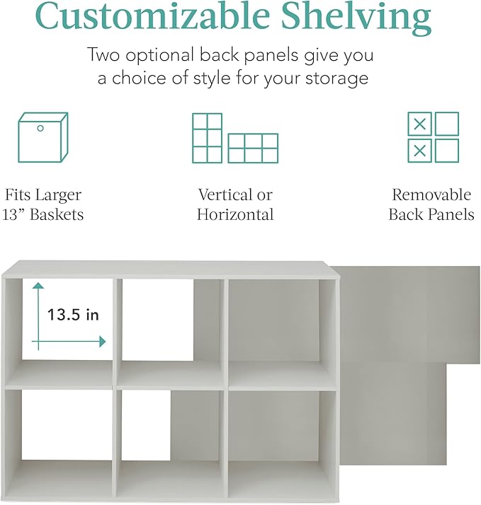 Best Choice Products Kids Bookcase 6-Cube Storage Organizer, 13.5in Shelf Opening, Bookshelf, Toy Storage, Customizable w/ 3 Removable Back Panels – Gray