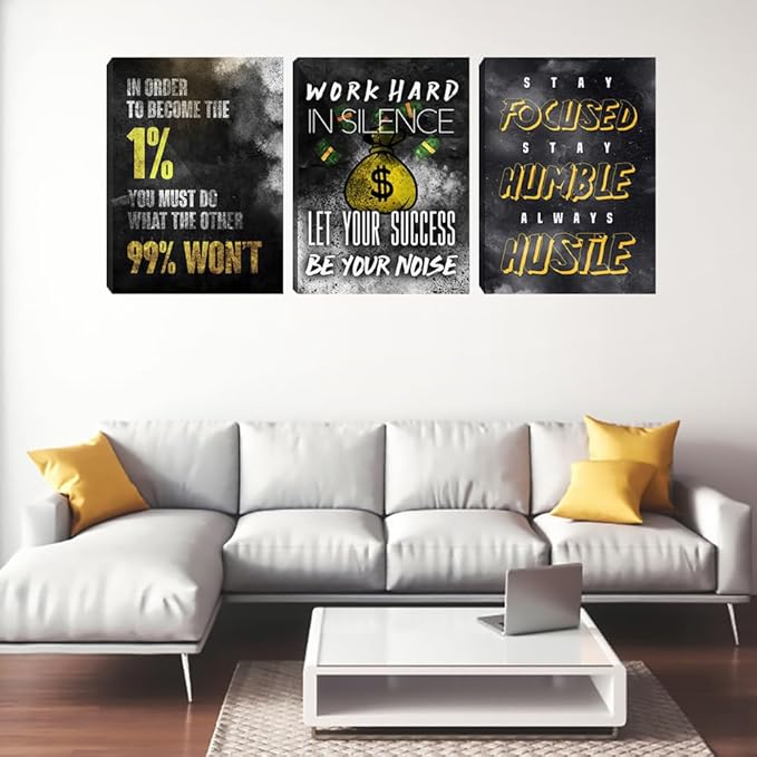 Modern Motivational Black Canvas Print Framed Wall Art Set of 3 Inspirational Poster and Prints Positive Quote Art Decorative Artwork Living Room Bedroom Office Decoration (60" Wx28 H)