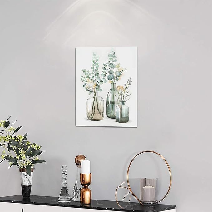 Botanical Bathroom Wall Art Rustic Green Plant Pictures Wall Decor Botanical Canvas Country Print Painting Modern Decoration Artwork for Bathroom Living Room Bedroom Office Framed 12"x16"