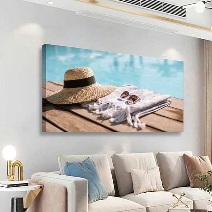 TIGTMULERLY Wall Art Frame Gallery Wall Decor Sunglasses and straw hat Modern Canvas Prints Artwork for Living Room Bedroom Office Kitchen 48x24Inch