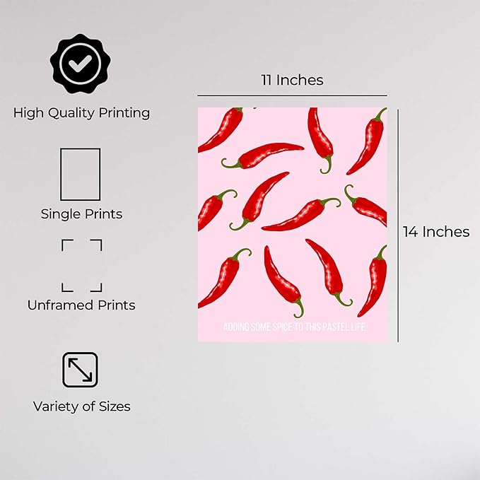 ALPINE INK CO. Red Chili Pepper Pattern Canvas Poster - Playful Spicy Food Illustration Art - Modern Kitchen Graphic Design - Fun Colorful Wall Decor - Home Dining Accent - 11x14 Unframed Canvas Print