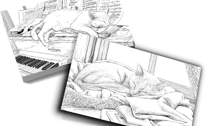 Artwink Watercolor Coloring Cards – 15 Sheets (5x7 Inches), Great for Coloring Book Lovers & Watercolor Painting Practicee (Cat/Dog/Bird/Landscape Illustrations) (Cat Theme (Book))