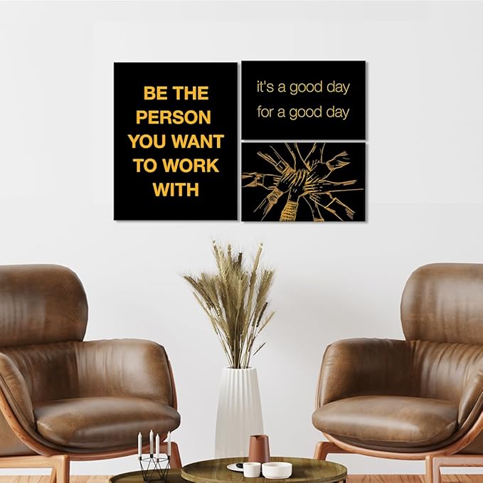 YEOION Inspirational Office Wall Art for Women,Motivational Teamwork Wall Decor for Office,Black and Yellow Postive Quote Workplace Canvas Wall Art for Set of 6