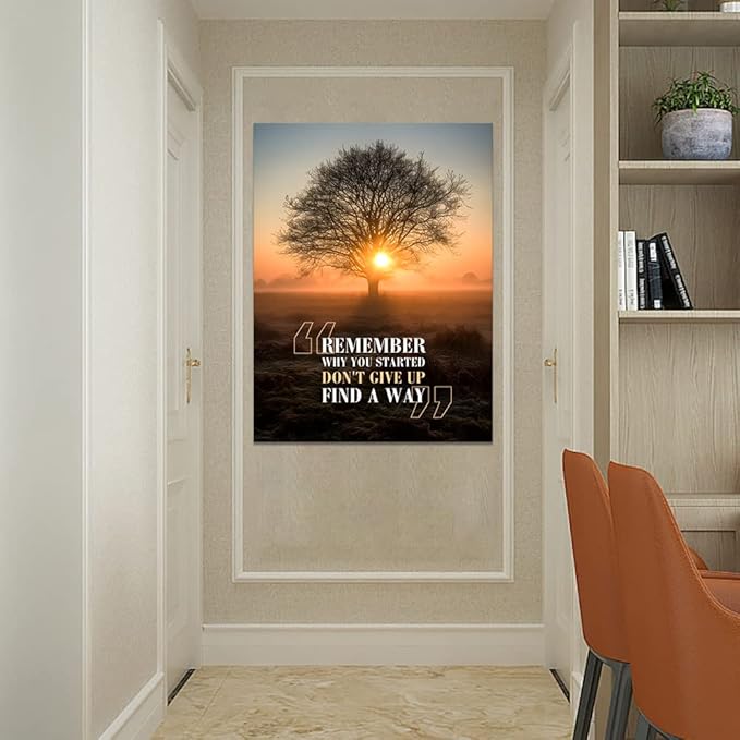 Remember Why You Started-Inspirational Framed Office Wall Art Sunset and Big Tree Nature Scenery Artwork Framed 28x44 inches