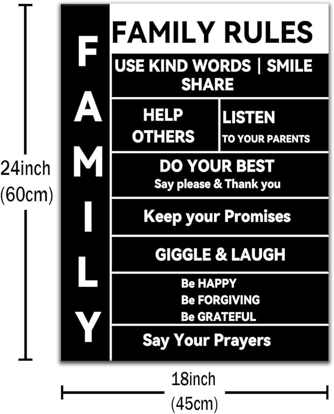 Family Rules Inspirational Canvas Wall Art Motivational Quotes Poster Print Picture Painting Artwork for Living Room Bedroom Home Office Kitchen Wall Decor Ready to Hang [18''Wx24''H]
