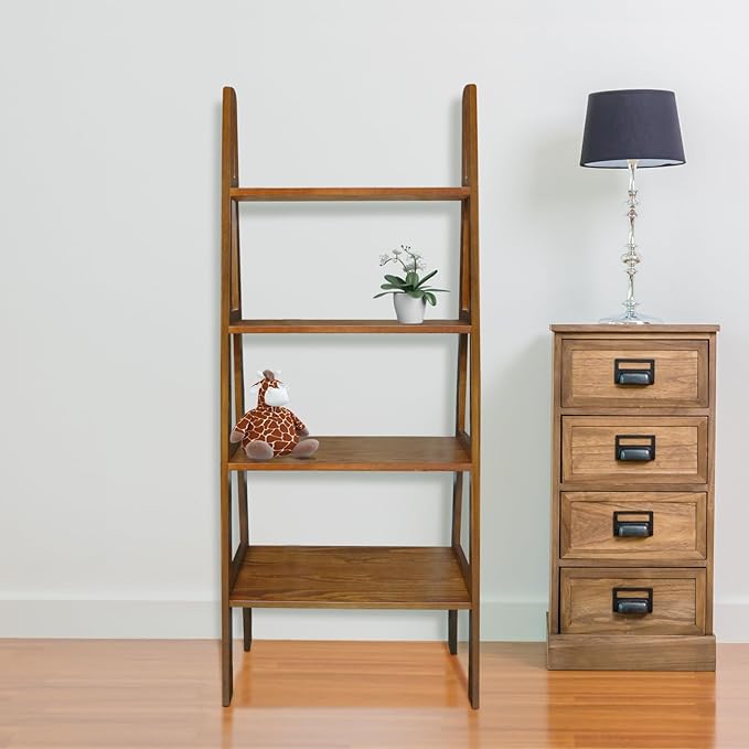 Casual Home 100% Solid Wood 4-Shelf Ladder Bookcase, Standard, 60" H, Warm Brown