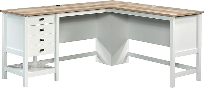 Sauder Cottage Road L-Desk and Sauder August Hill Lateral File, Soft White Finish
