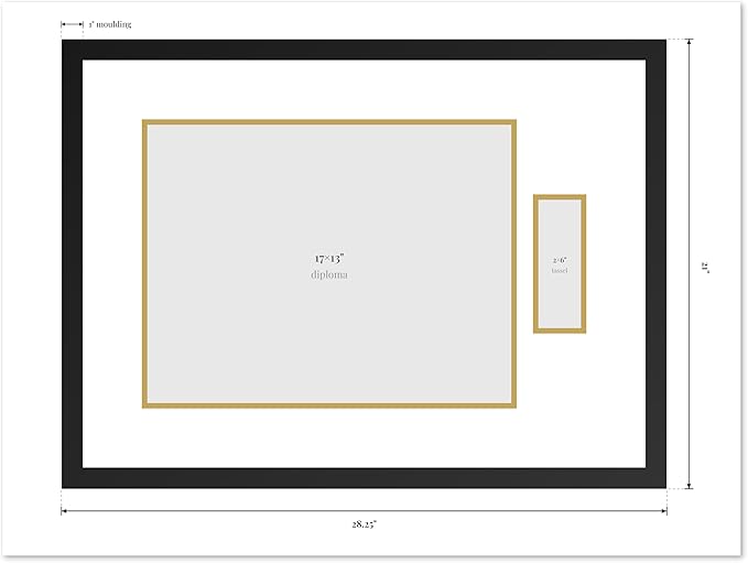 Diploma Frame with Tassel Holder Matte Black Shadowbox Oyster Shell Over Gold Mat - Fits 17 x 13 Degree Made in the USA