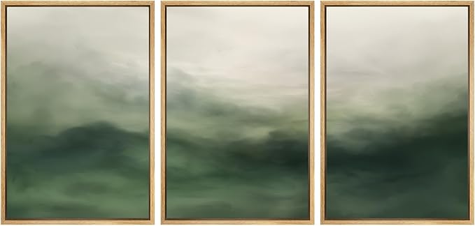 SIGNWIN Framed Canvas Print Wall Art Set Abstract Green Misty Landscape Illustrations Modern Art Decorative Boho Relax/Zen Nordic for Living Room, Bedroom, Office - 16"x24"x3 Natural