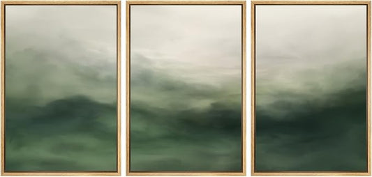 SIGNWIN Framed Canvas Print Wall Art Set Abstract Green Misty Landscape Illustrations Modern Art Decorative Boho Relax/Zen Nordic for Living Room, Bedroom, Office - 16"x24"x3 Natural
