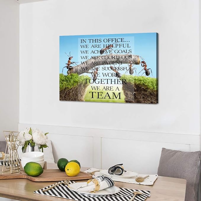Modern Inspirational Posters Ants Constructing Bridge Motivational Quotes Teamwork Canvas Wall Art with Wooden Frame Ready to Hang for Office Home Decor - 12''Wx16''H