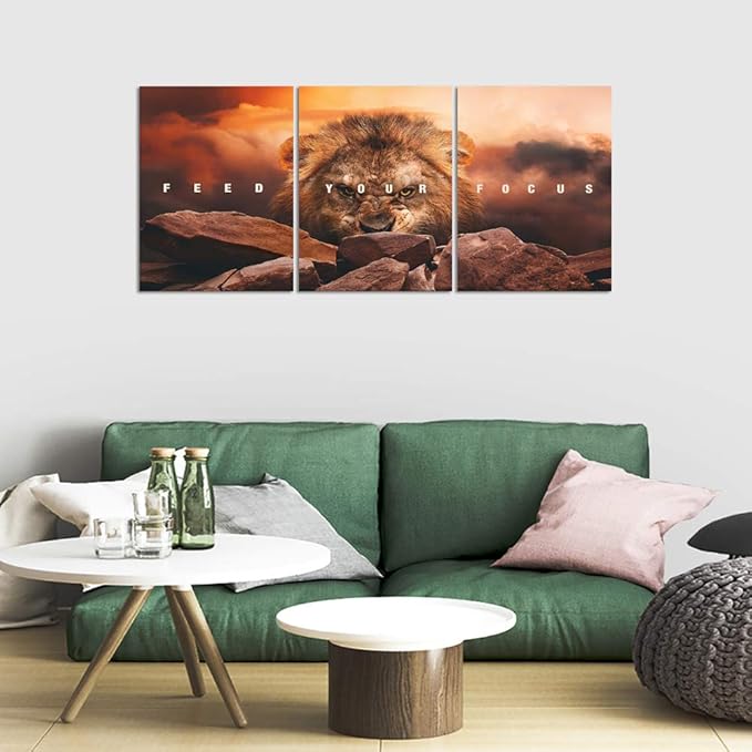 Motivational Wall Art Inspirational Canvas Wall Art Lion Posters Prints Office Wall Decor 3 Pieces Entrepreneur Quotes Picture Paintings Artwork Bedroom Home Decor Decoration(60”Wx28”H)
