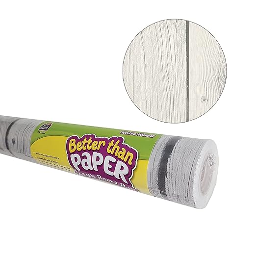 Teacher Created Resources Better Than Paper Bulletin Board Roll, 4' x 12', White Wood Design, 4 Rolls