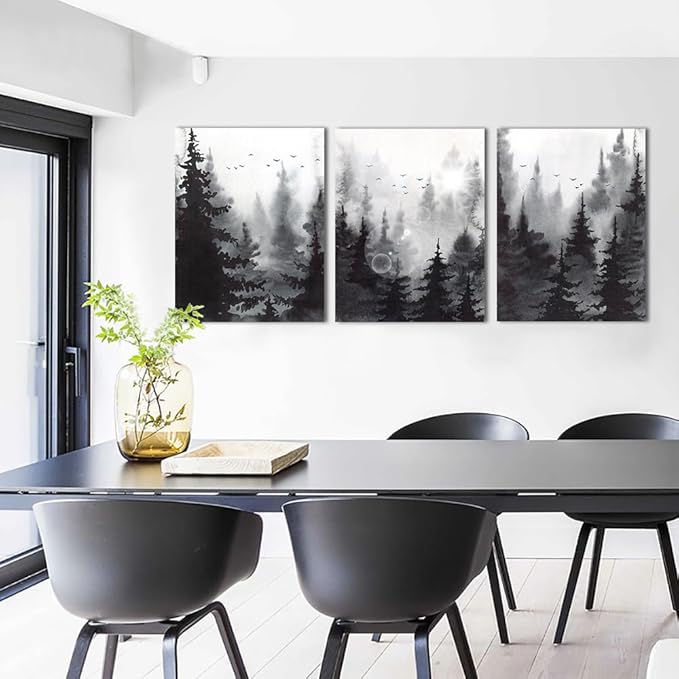 Lapremoly Large Wall Decorations For Living Room Canvas Wall Art For Office Bedroom Home Wall Decor Black And White Wall Paintings Forest Scenery Pictures Modern Abstract Art Prints Ready To Hang
