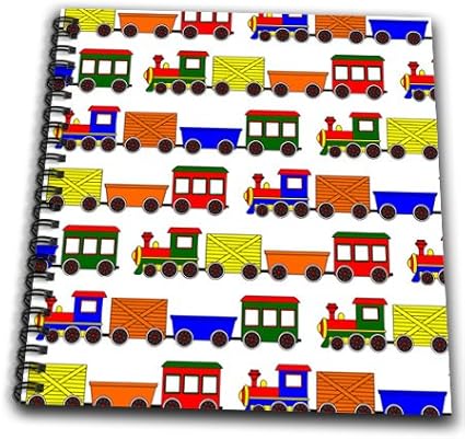 3dRose db_25424_2 Cute Train Print Primary Colors Memory Book, 12 by 12"