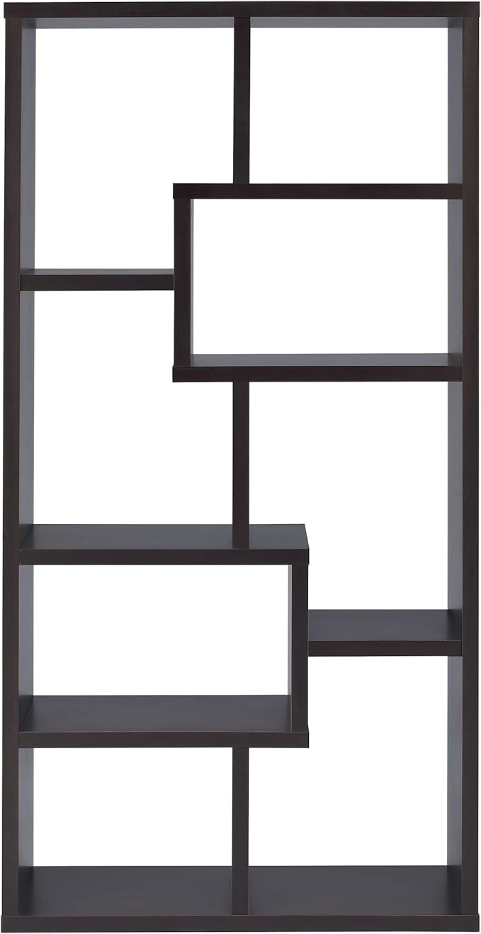 Coaster Home Furnishings - Theo - Engineered Wood with Paper Lamination - 6-Shelf Bookshelf with Geometric Design - Transitional - Home Office and Living Room - 71-Inch - Cappuccino - 800264