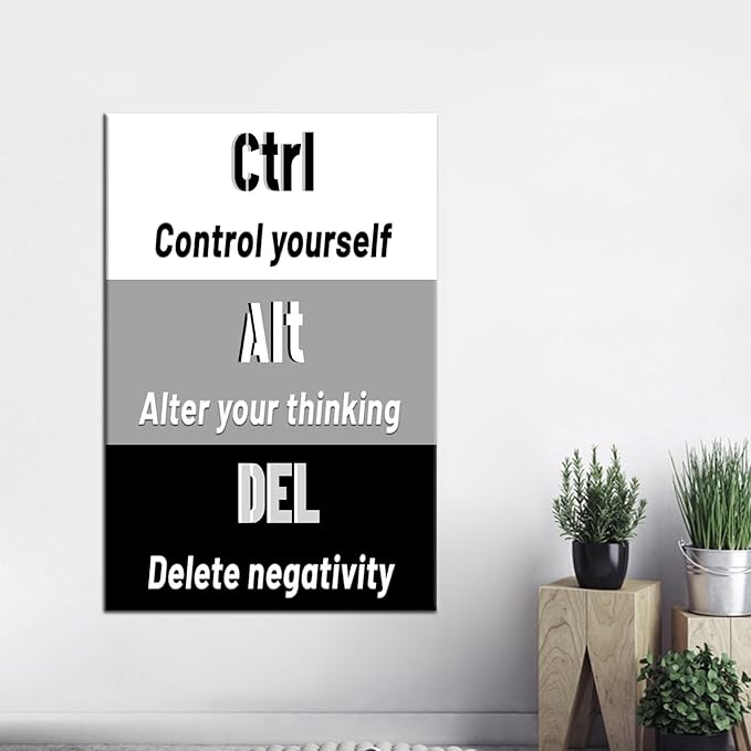 Inspirational Canvas Wall Art Ctrl Alt Del Signs Painting Poster Prints Success Artwork Entrepreneur Quotes Positive Picture Office Wall Decor for Living Room Gym Stretched and Framed [24''Wx36''H]