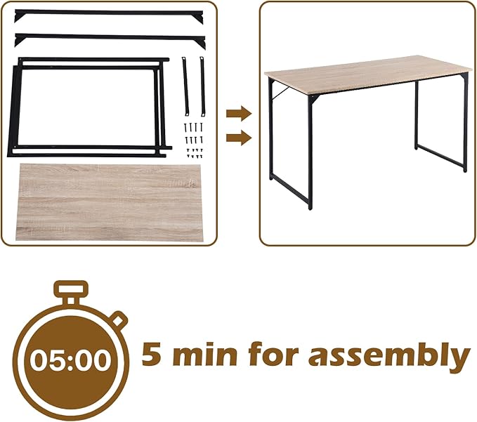 Dkelincs Computer Desk 47” Writing Desk Modern Simple Style Office Desk with Metal Frame for Home Office Easy Assembly,Nature