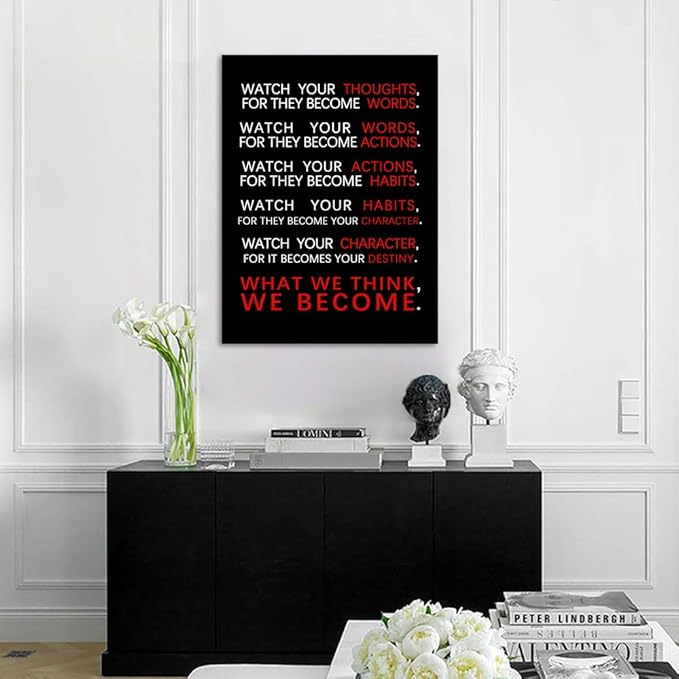 Inspirational Wall Art Motivational Classroom Posters Watch Your Thoughts Pictures Prints on Canvas Positive Entrepreneur Quotes Artwork Home Office Decor Stretched Framed Ready to Hang (18”Wx24”H)