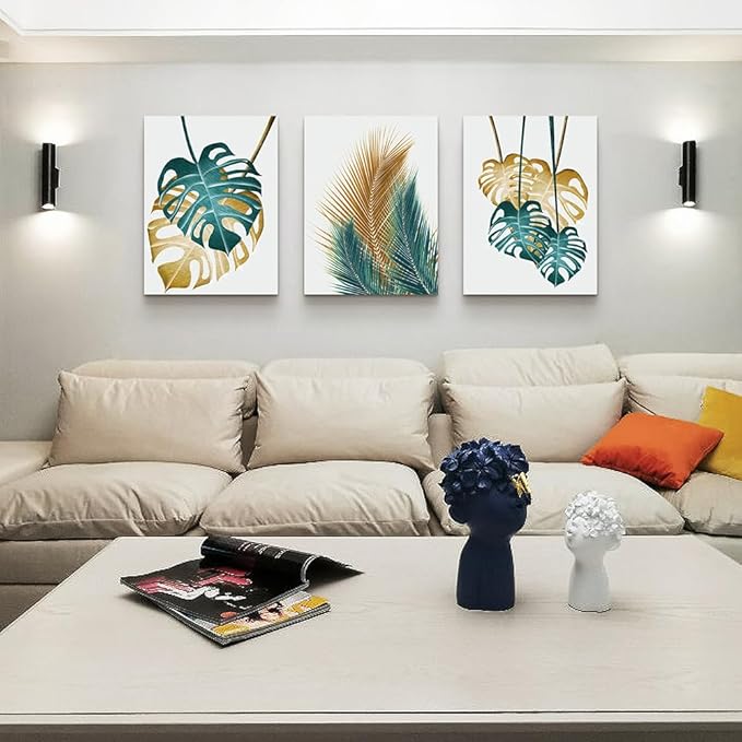Lapremoly 3 Piece Abstract Leaves Wall Paintings Canvas Wall Art For Living Room Large Wall Decorations For Bedroom Kitchen Dining Room Wall Decor Office Wall Pictures Prints Art Room Home Decor