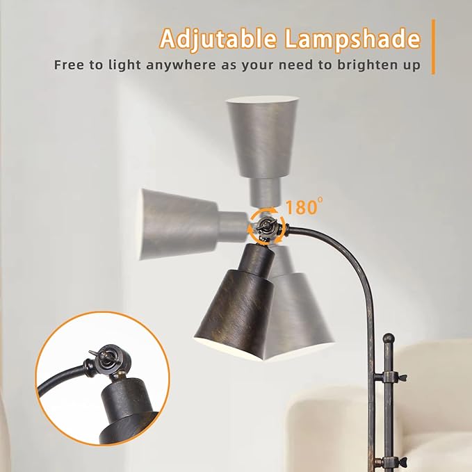 Metal Desk Lamp Rustic Task Lamp Black Adjustable, Industrial Style Lamp with On/Off Switch, Vintage Work Reading Lamp for Bedroom, Study Room &Office, ETL Certificate. (Black)