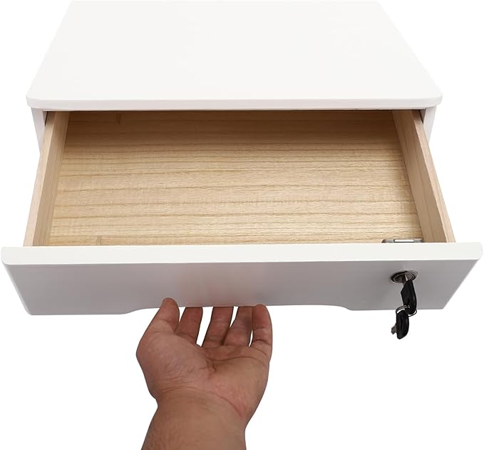 Wooden Desktop Storage Box with Lockable Drawers Office Supplies Drawer Organizer Receipt File Organizer Flat File Cabinet for Office Study Desk Front Desk (White, 1 Drawer)