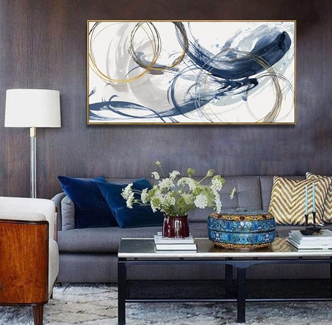 Framed Wall Art Abstract Art Paintings Blue Fantasy Colorful Graffiti on White Background Modern Artwork wall Decor for Living Room Bedroom Kitchen 20''x40''