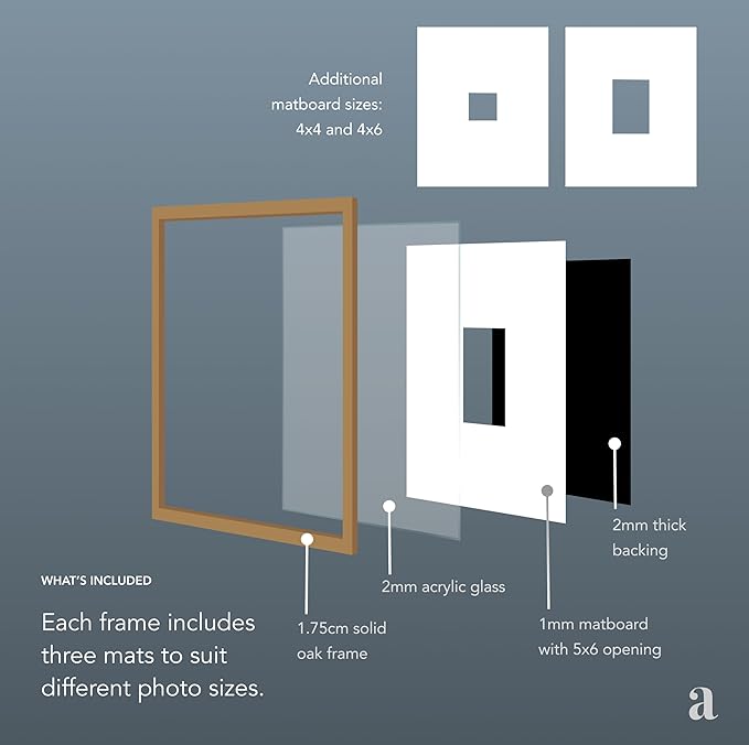 artisane home goods - Gallery Frame 1.0, Picture Frame, 16x20 White Oak, Gallery Wall Frame Set, Large Picture Frame, Oversized Mat (4x4, 4x6, and 5x7)