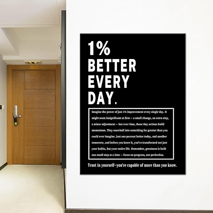 Inspirational Wall Art 1% Better Every Day Picture Poster Motivational Entrepreneur Quotes Print Positive Affirmation Growth Mindset Office Gym Wall Decor Stretched and Framed [30''Wx 40''H]