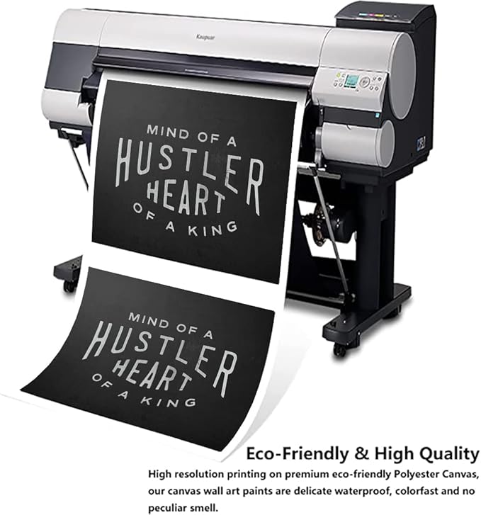 Mind Of A Hustler Heart Of A King - Inspirational Contemporary Entrepreneur Quotes Canvas Wall Art Black and White Motivational Framed Artwork HD Print Easy to Hang-24 Wx18 H