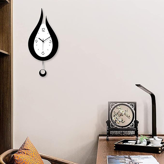 Wall Clock Wall Clock 3D Modern Wall Clock Decor Decorative Office Wall Clock with Pendulum Silent Numerals Water Drop Wall Clock Modern Clock (B 17 * 38cm)
