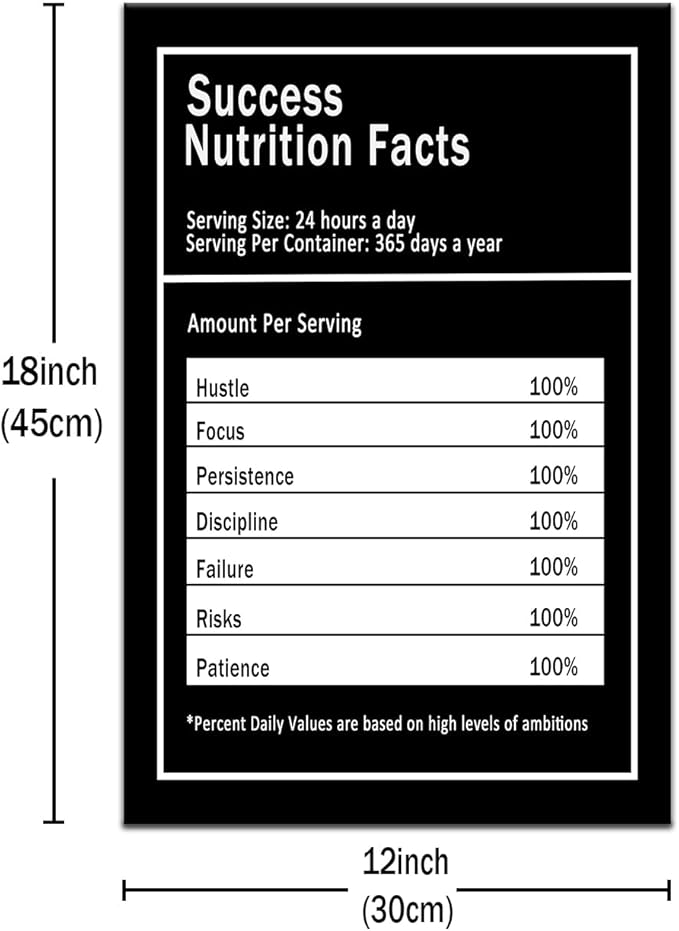Inspirational Canvas Wall Art Success Nutrition Facts Poster Print Inspiring Entrepreneur Quotes Motivational Painting Artwork Decor for Bedroom Office Framed Ready to Hang [12''Wx18''H]