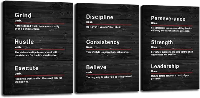Inspirational Posters Discipline Consistency Noun Motivational Quotes Canvas Wall Art Inspirational Leadership Noun Picture Prints Artwork Modern Home Office Gym Wall Decor Framed [36" W X 16" H]