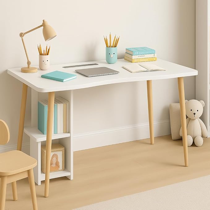 Modern White Wooden Computer Table, 40" L x 20" W x 30" H inches – Durable and Stylish Desk for Home Office, Bedroom, or Study