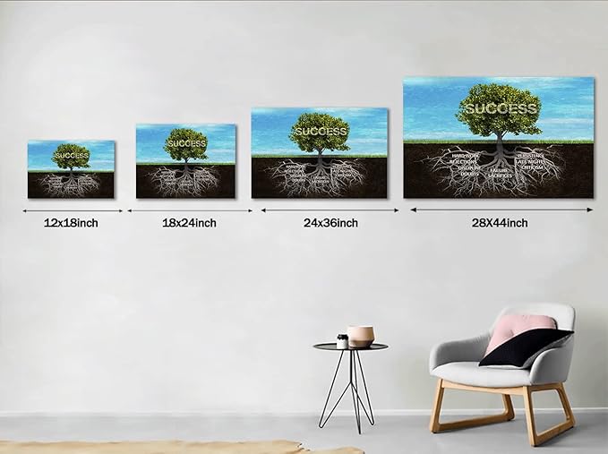 Modern Vintage Office Inspirational Canvas Prints Wall Art Success Tree Motivational Teamwork Posters and Prints with Wooden Frame for Classroom Gym Office Bedroom Decoration -44L'' x 28W''