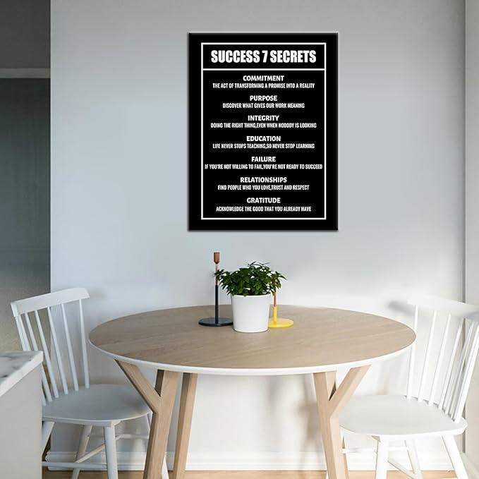 PSYYSP Success 7 Secrets Motivational Wall Art Printed Pictures Canvas Inspirational Entrepreneur Quotes Poster Home Decor Painting Frame for Living Room Gym Office Ready to Hang [18''Wx24''H]