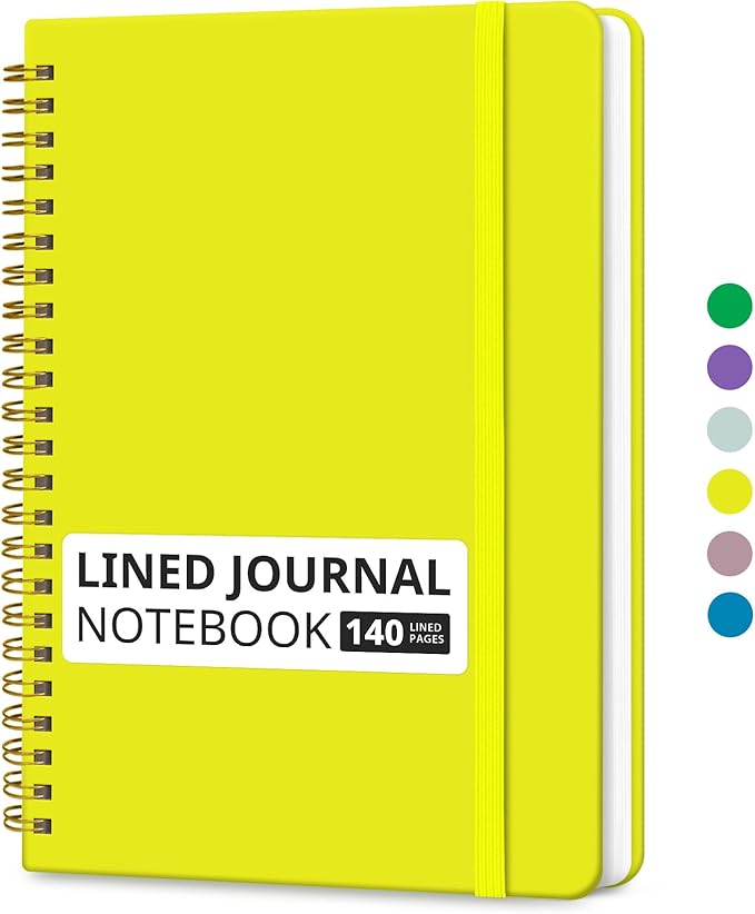Taja Lined Spiral Journal Notebook for Women & Men, 140 Pages, College Ruled Hardcover Notebook for Work & Note Taking, Journals for Writing, A5(5.7" x 7.9") – Lemon Yellow