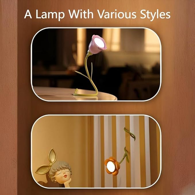 Rechargeable Flower Desk Lamp Infinite Dimming Trichromatic Temperature Adjustable Brightness Memory LED Light for Bedroom Study Office (Yellow,Sunflower)
