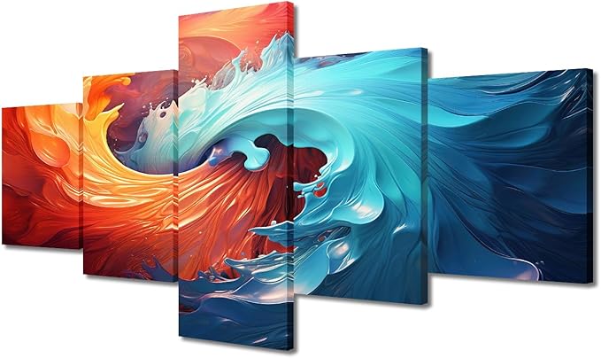 Living Room Canvas Wall Art Digital Art Illustration Picture Printing Colorful Swirling Vortex Poster Modern 5 Panel Canvas Wall Art for Men Bedroom Decor Stretched and Framed Ready to Hang 50x24 in