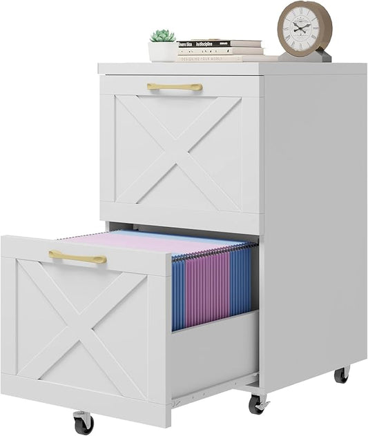 Vabches Farmhouse File Cabinet with 2 Drawers, Modern White
