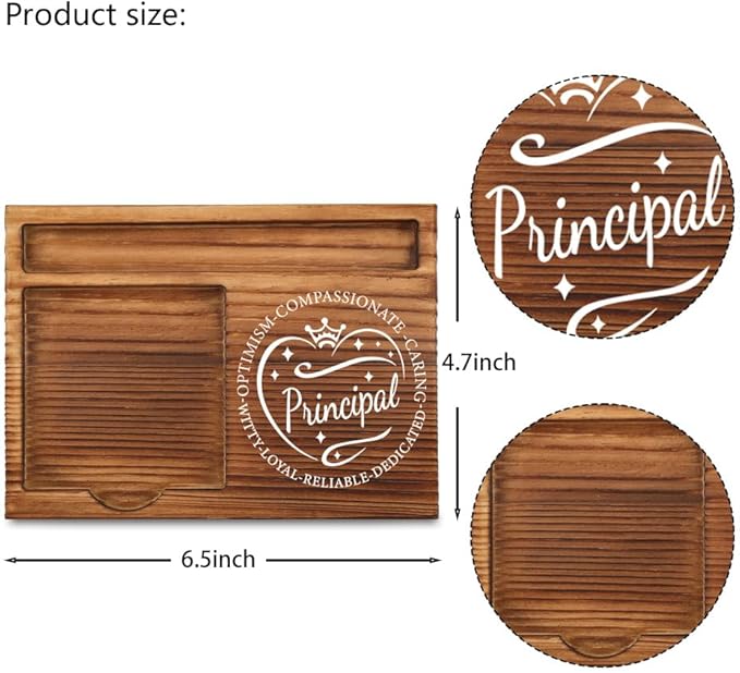THRXOBN Elegant Desk Organizer for School Principals & Educational Leaders - Natural Wood with Slots for Notes, Pens, and Small Office Supplies – Practical & Stylish Workspace Solution,WSH10