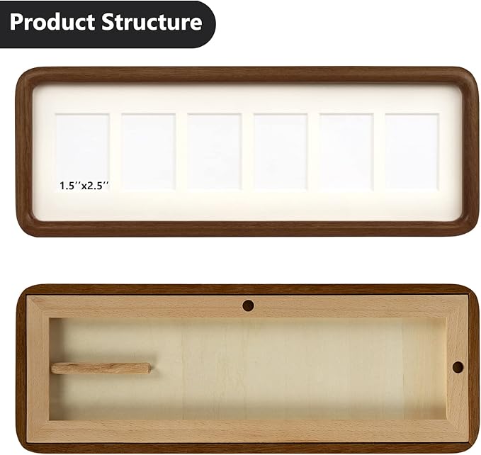 Hans 4"x12" Frames Collage Photo Frame Single Mat with Six 1.5x2.5 Openings and Satin Solid Frame Horizontal or Vertical(6 Openings)