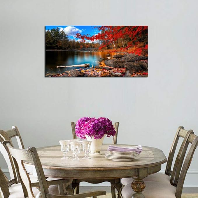 DZL Art S72650 Nature Wall Art Canvas Artwork Lake Mountain Red Maple Leaf National Park Nature Pictures for Living Room Bedroom Office Wall Decor Home Decoration